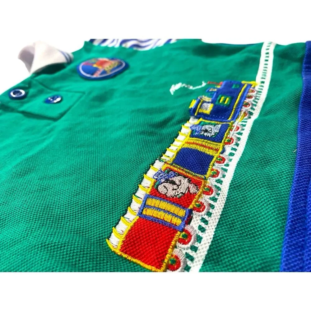 Vintage Buddy Boys Baby Boy 2pc Polo Shorts Set 18 Months Train Embroidered 90s